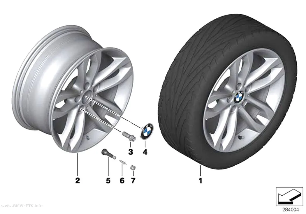 Šema: BMW aluminijumska felna, dvostruki krakovi 424