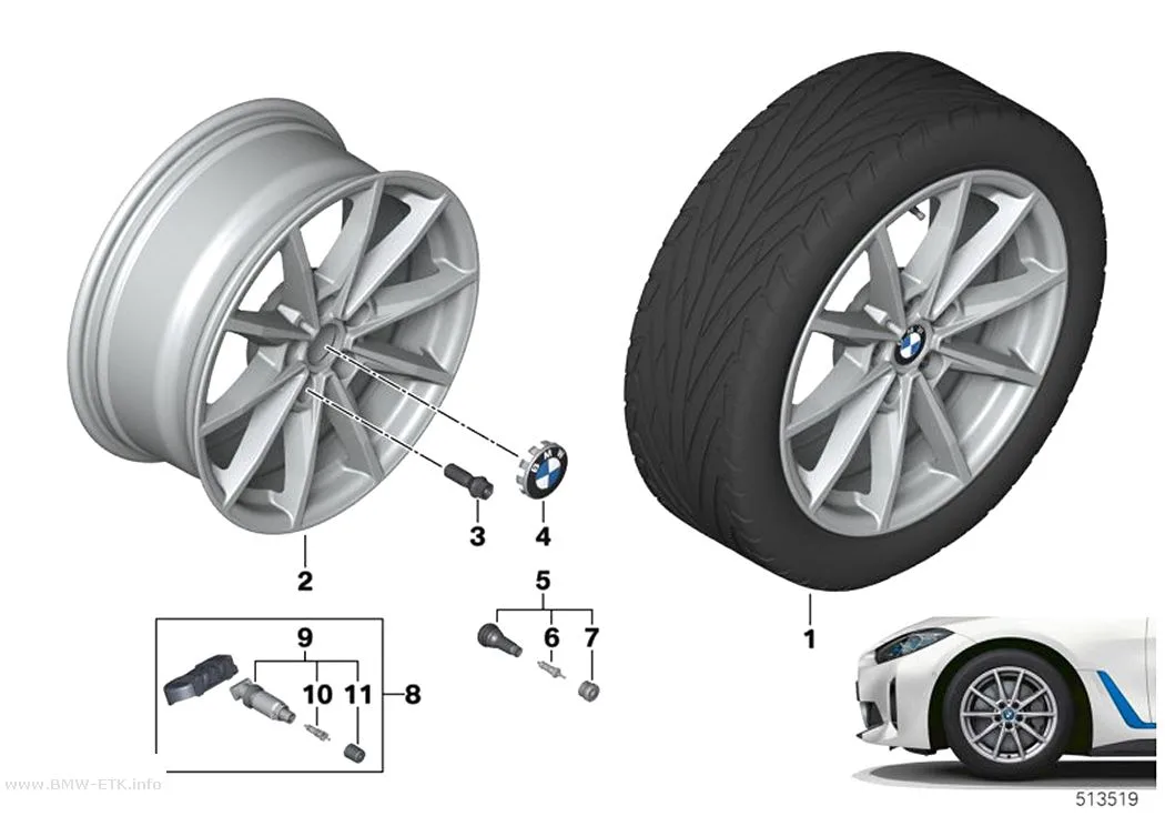 Šema: BMW aluminijumska felna sa V-krakovima 851 - 17"