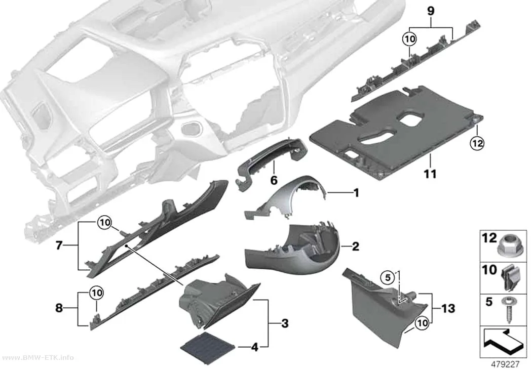 Šema: Donji delovi za pričvršćivanje instrument table