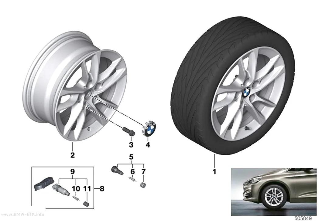 Šema: BMW aluminijumska felna, dvostruki krakovi 474 - 16" OA
