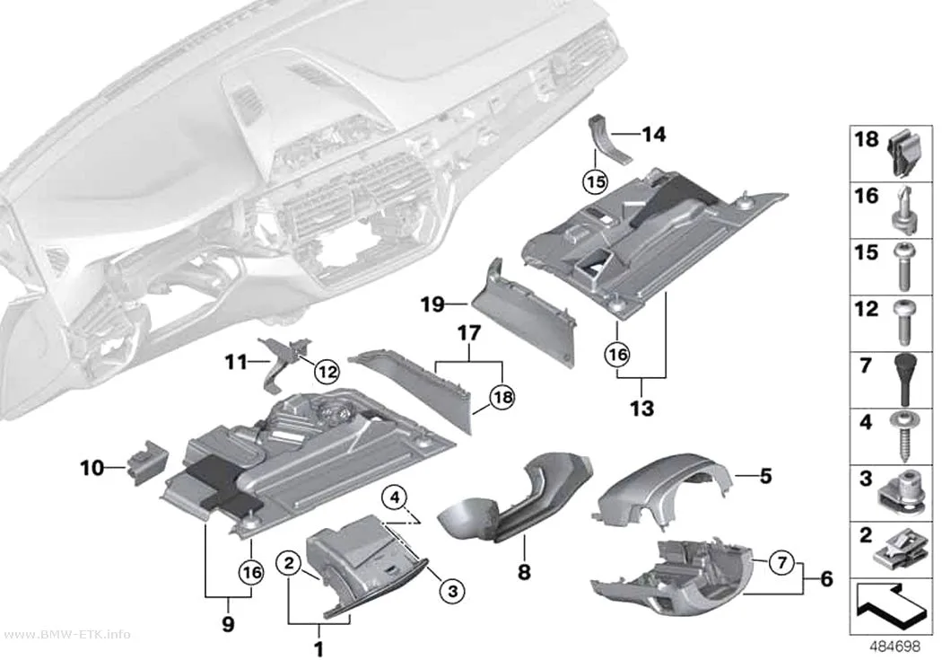 Šema: Donji delovi za pričvršćivanje instrument table