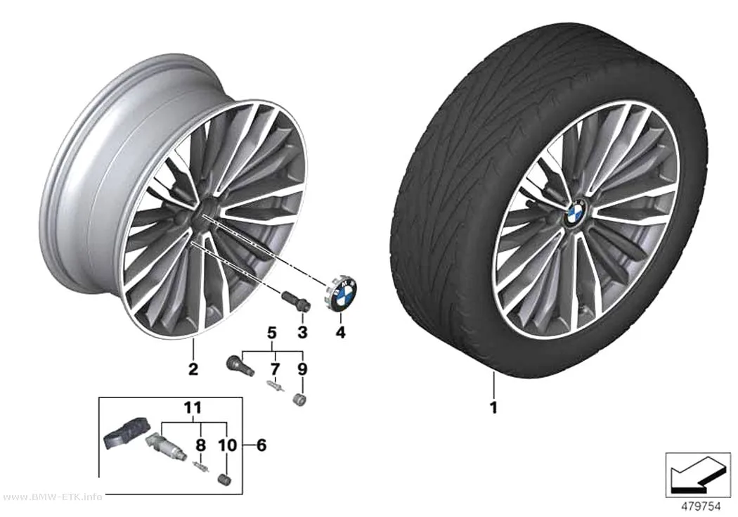 Šema: BMW aluminijumska felna, višestruki krakovi 708 - 19"
