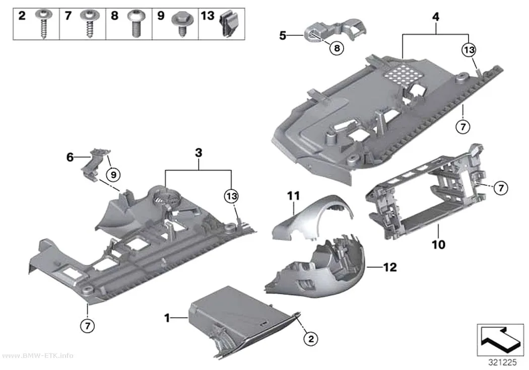 Šema: Donji delovi za pričvršćivanje instrument table