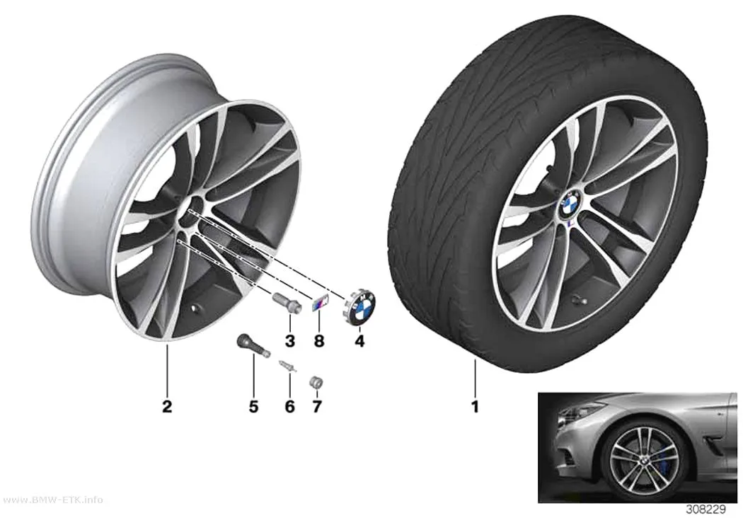 Šema: BMW aluminijumska felna M dvostruki krakovi 598M - 19"