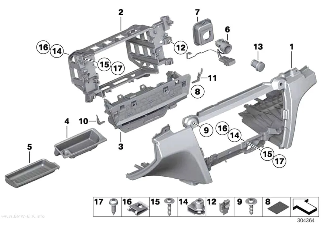 Šema: Donji delovi za pričvršćivanje instrument table