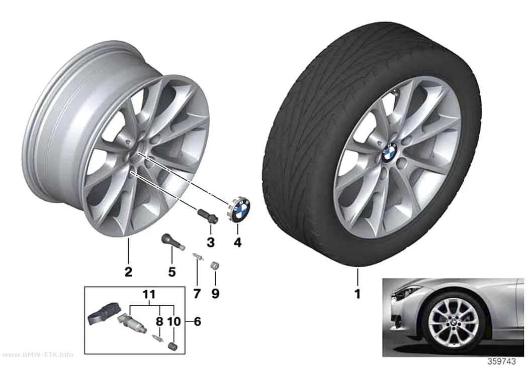 Šema: BMW aluminijumska felna, V-krakovi 398 - 18"