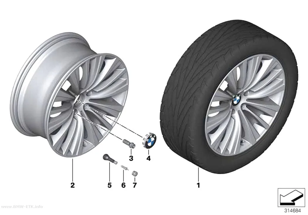 Šema: BMW aluminijumska felna, višestruki krakovi 458 - 19"