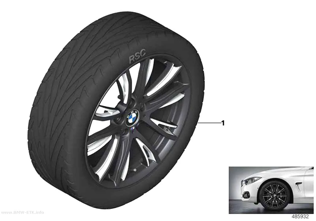 Šema: BMW aluminijumska felna M Perf., dvostruki krakovi 624M - 20"