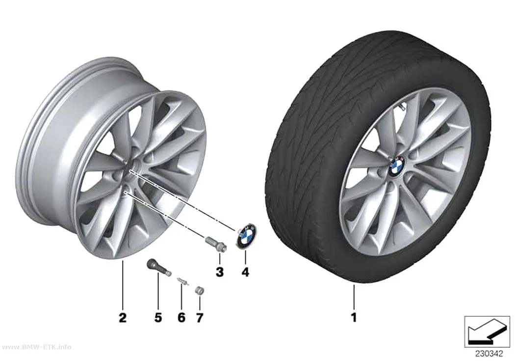 Šema: BMW aluminijumska felna, V-krakovi 307