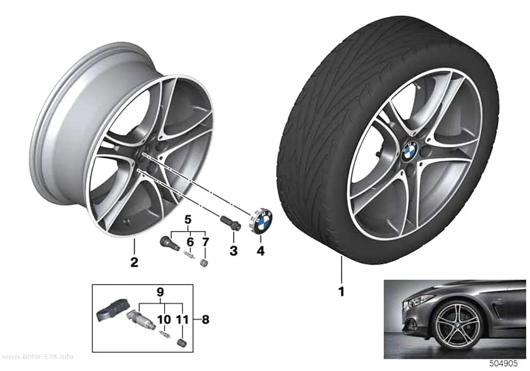 Šema: BMW aluminijumska felna, dvostruki krakovi 361 - 18" OA