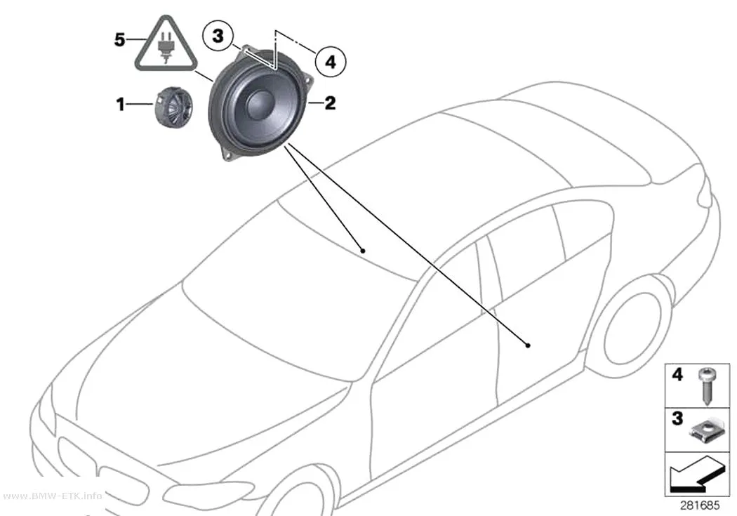 Šema: Pojedinačni delovi Top HiFi sistema zadnjih vrata