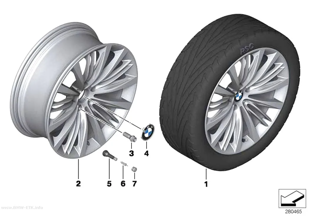 Šema: BMW aluminijumska felna, V-krakovi 463