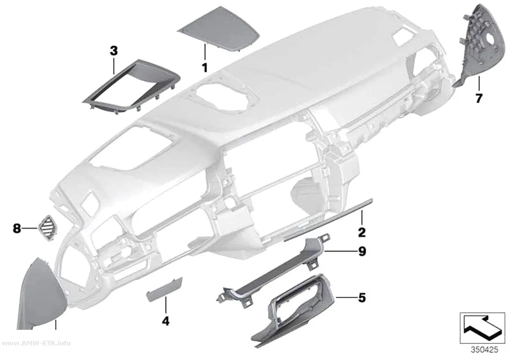 Šema: Gornji delovi za pričvršćivanje instrument table