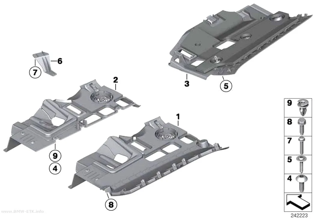 Šema: Donji delovi za pričvršćivanje instrument table