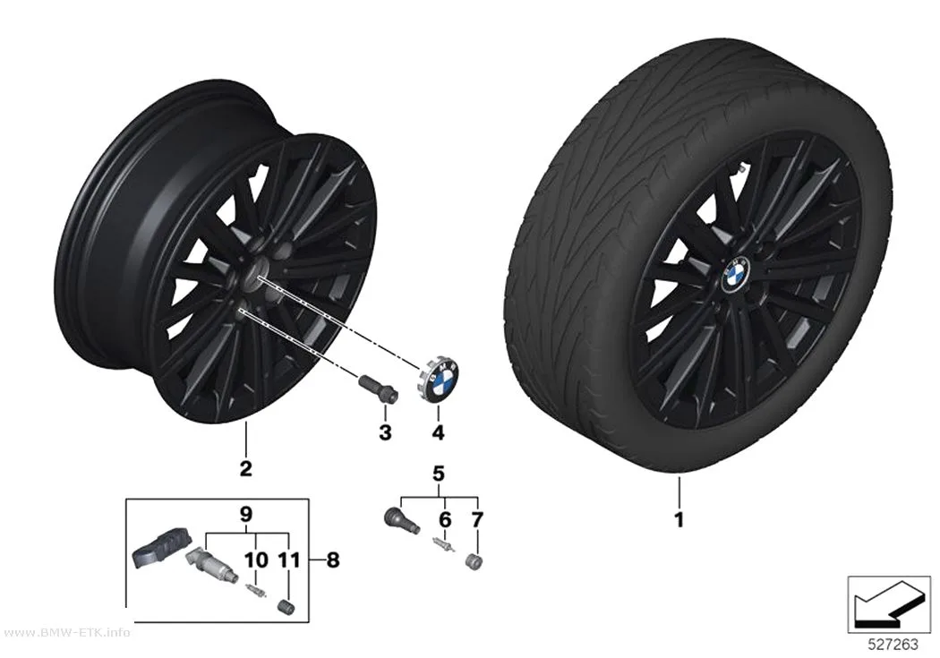 Šema: BMW aluminijumska felna, V-krakovi 833 - 17" OA