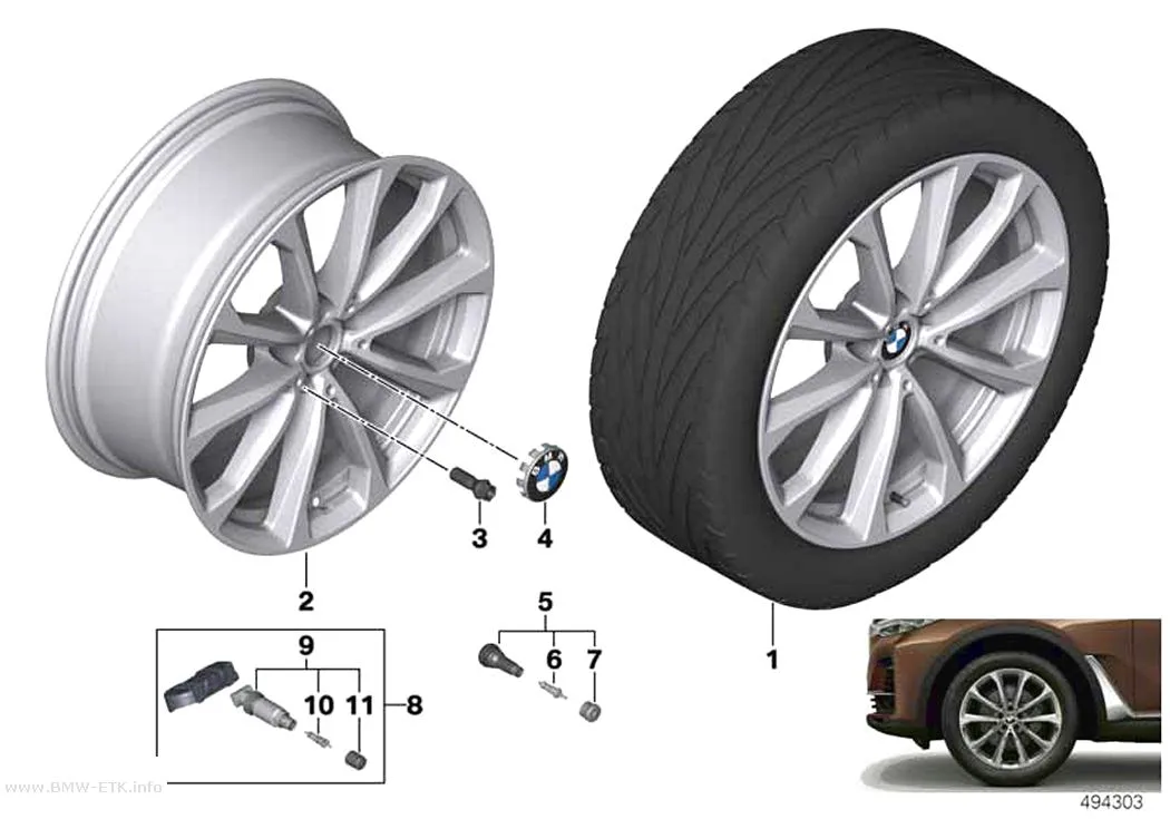 Šema: BMW aluminijumska felna, V-krakovi 750 - 20"