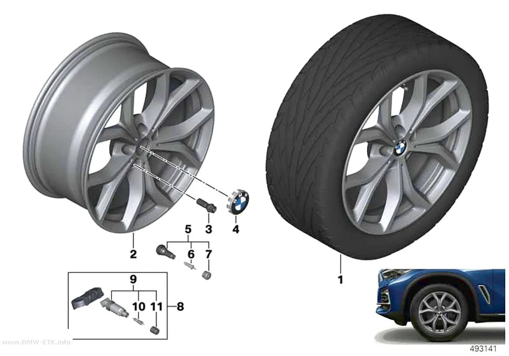 Šema: BMW aluminijumska felna, V-zvezdasti krakovi 735 - 19"