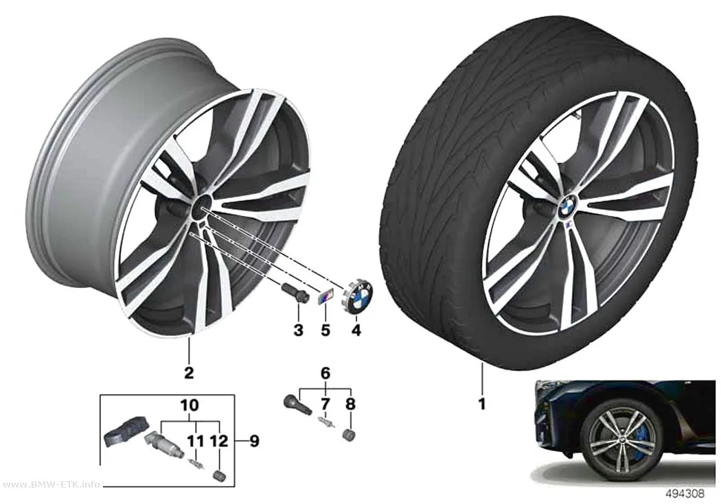 Šema: BMW aluminijumska felna, dvostruki krakovi 754M - 21"
