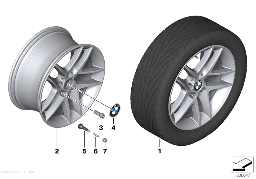 Šema: BMW aluminijumska felna, dvostruki krakovi 496