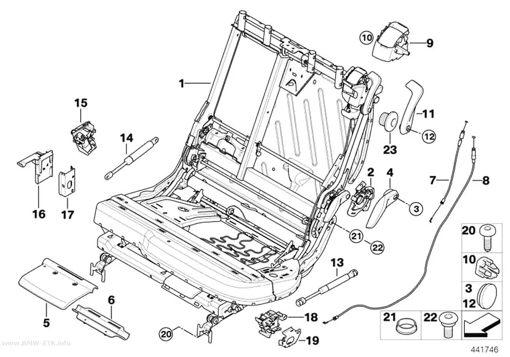 Šema: Zadnje sedište, ram sedišta, levo