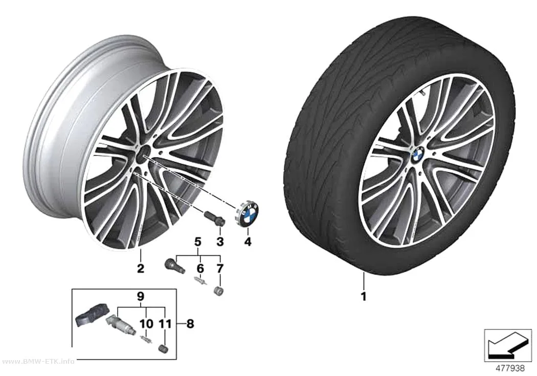 Šema: BMW aluminijumska felna, V-krakovi 759i - 20"