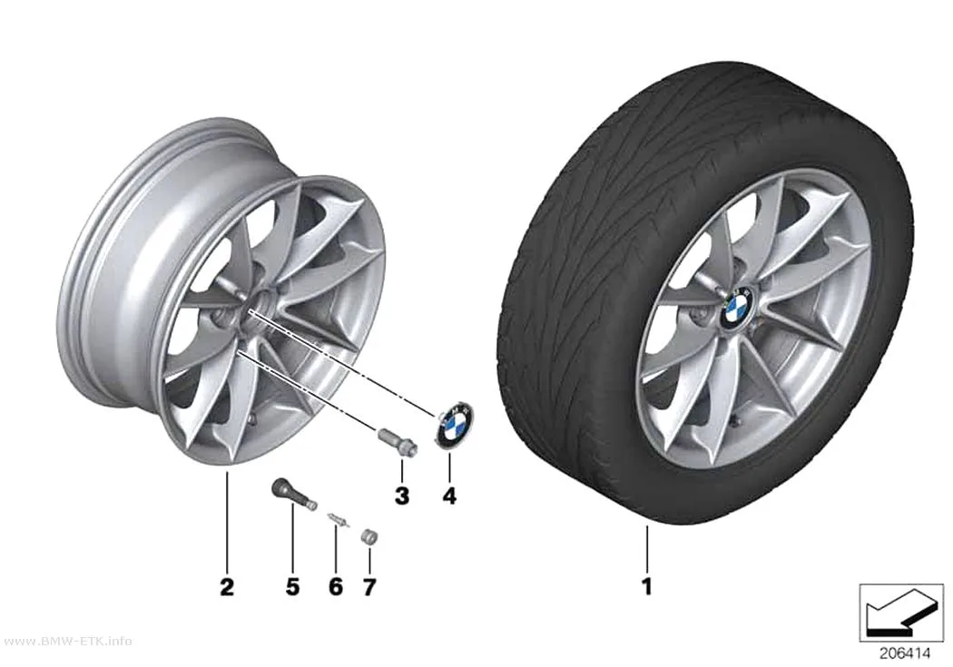 Šema: BMW aluminijumska felna, V-krakovi 360