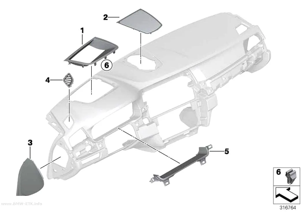 Šema: Gornji delovi za pričvršćivanje instrument table