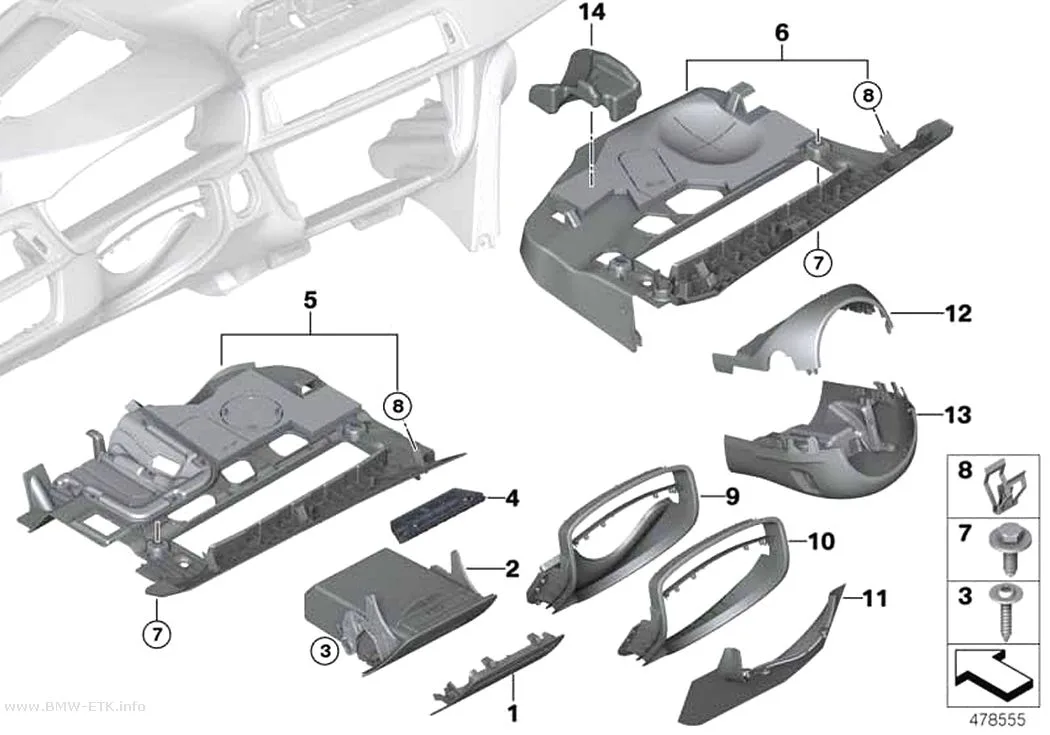 Šema: Donji delovi za pričvršćivanje instrument table