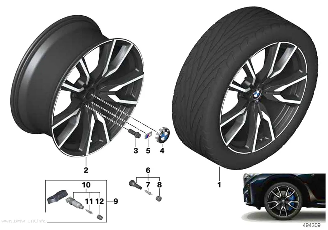 Šema: BMW aluminijumska felna, V-krakovi 755M - 22"