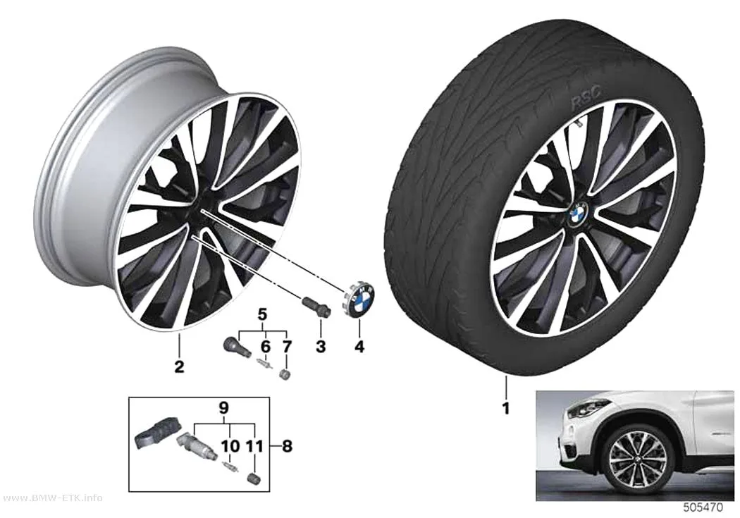 Šema: BMW aluminijumska felna sa V-kracima 573 - 19" OA