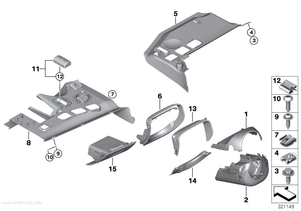 Šema: Donji delovi za pričvršćivanje instrument table