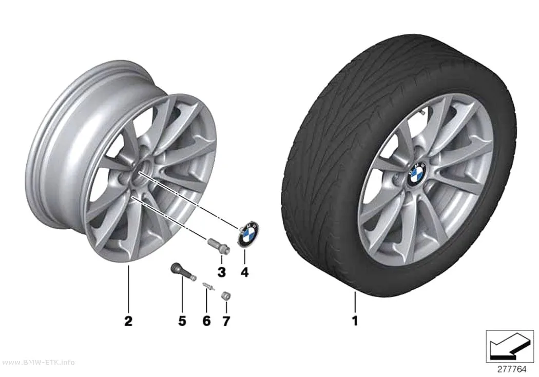 Šema: BMW aluminijumska felna, V-krakovi 390 - 16"