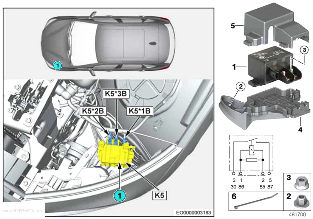 Šema: Relej elektromotora ventilatora 850 W K5