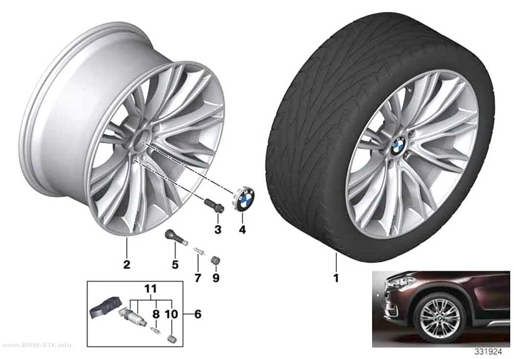 Šema: BMW aluminijumska felna, Individual, V-krakovi 551 - 20"