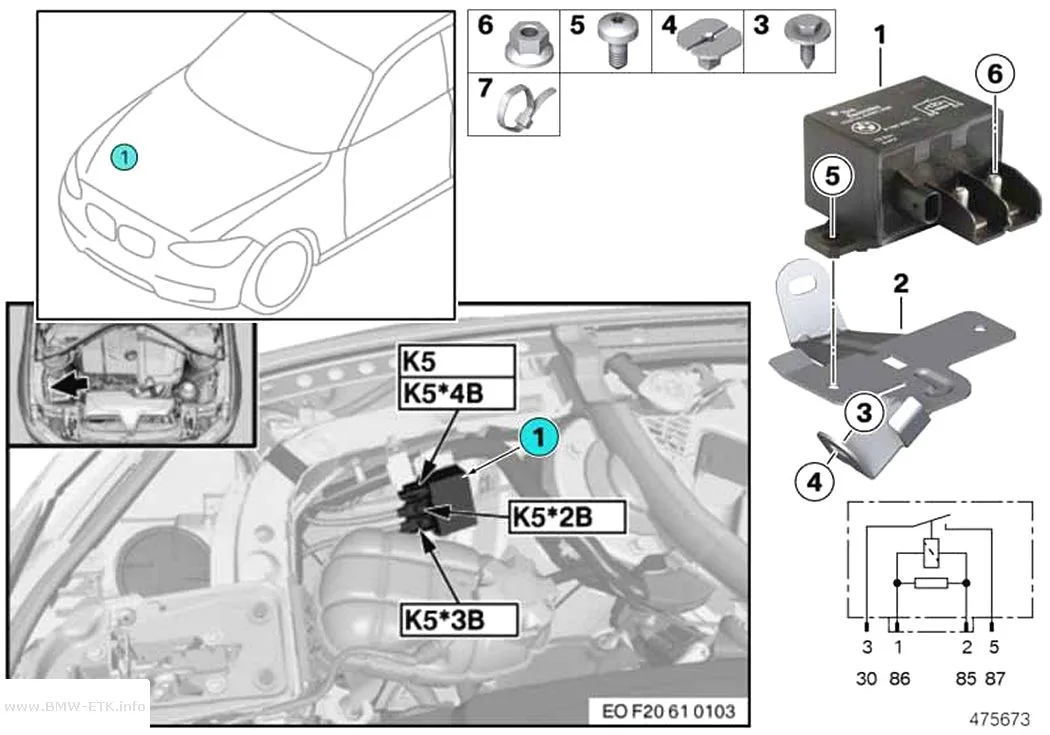 Šema: Relej elektromotora ventilatora 850 W K5