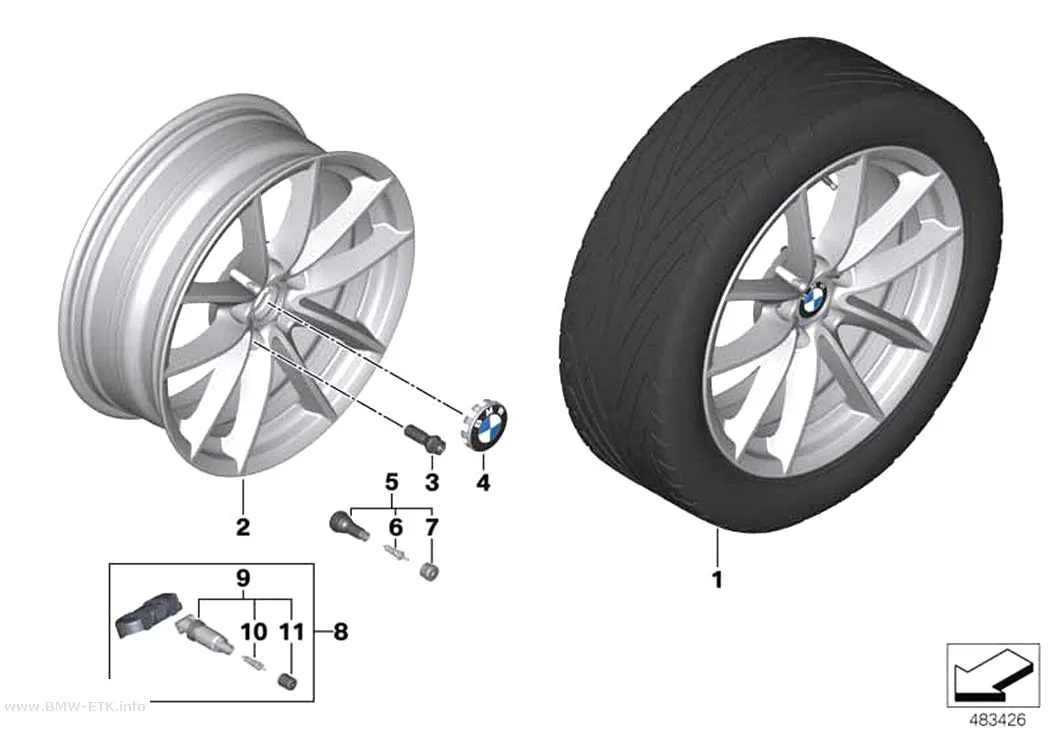 Šema: BMW aluminijumska felna, V-zvezdasti krakovi 618 - 18"
