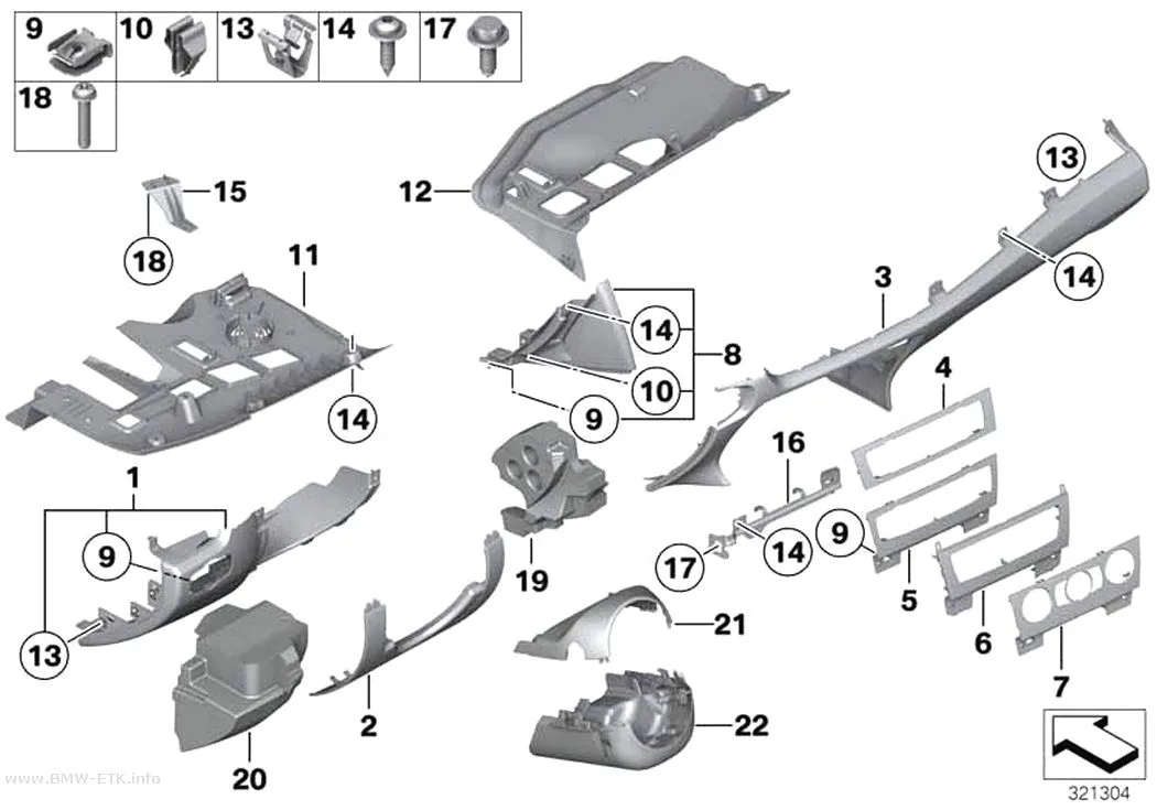 Šema: Donji delovi za pričvršćivanje instrument table