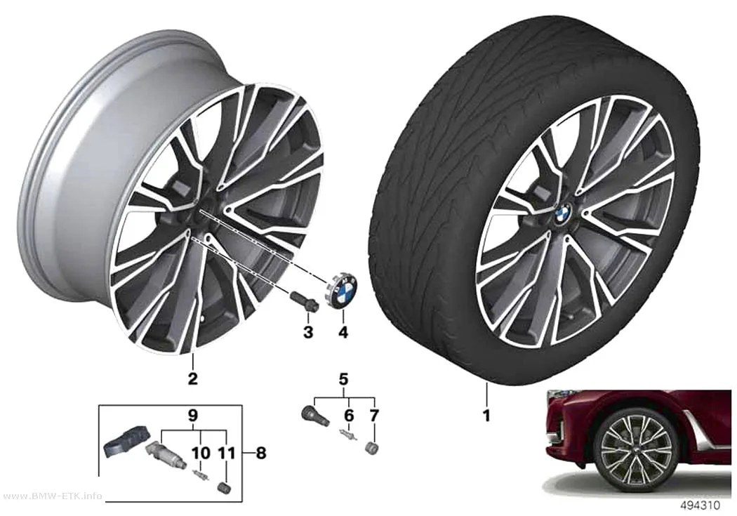 Šema: BMW aluminijumska felna, zvezdasti krakovi 758I - 22"