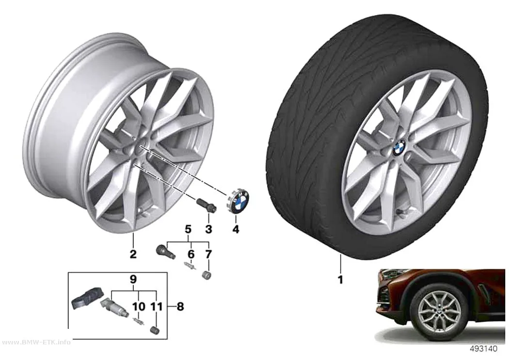 Šema: BMW aluminijumska felna, V-zvezdasti krakovi 734 - 19"