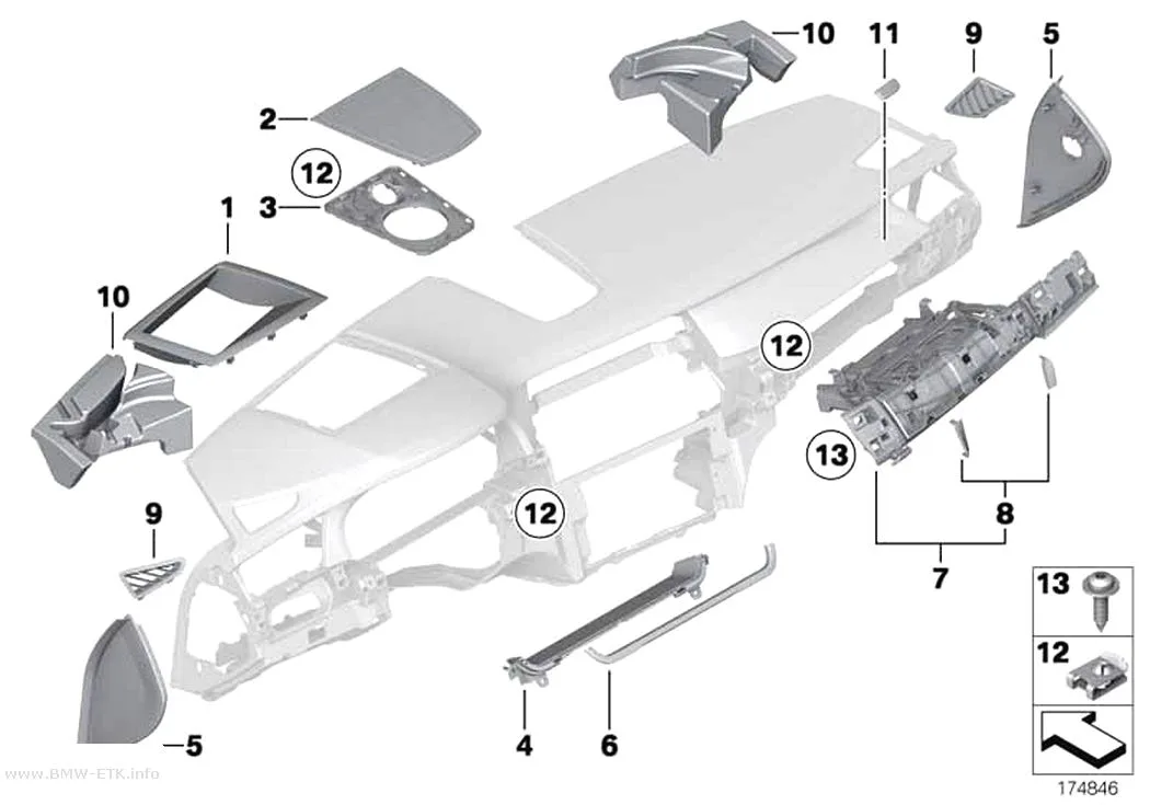 Šema: Gornji delovi za pričvršćivanje instrument table