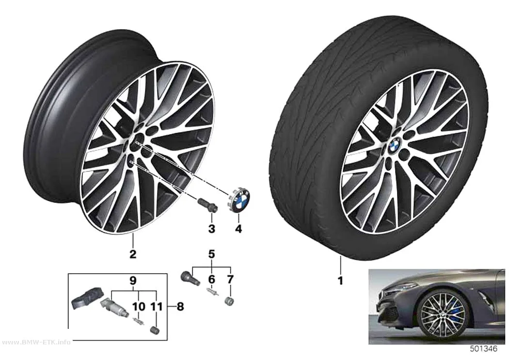 Šema: BMW aluminijumska felna sa ukrštenim krakovima 636 - 20"