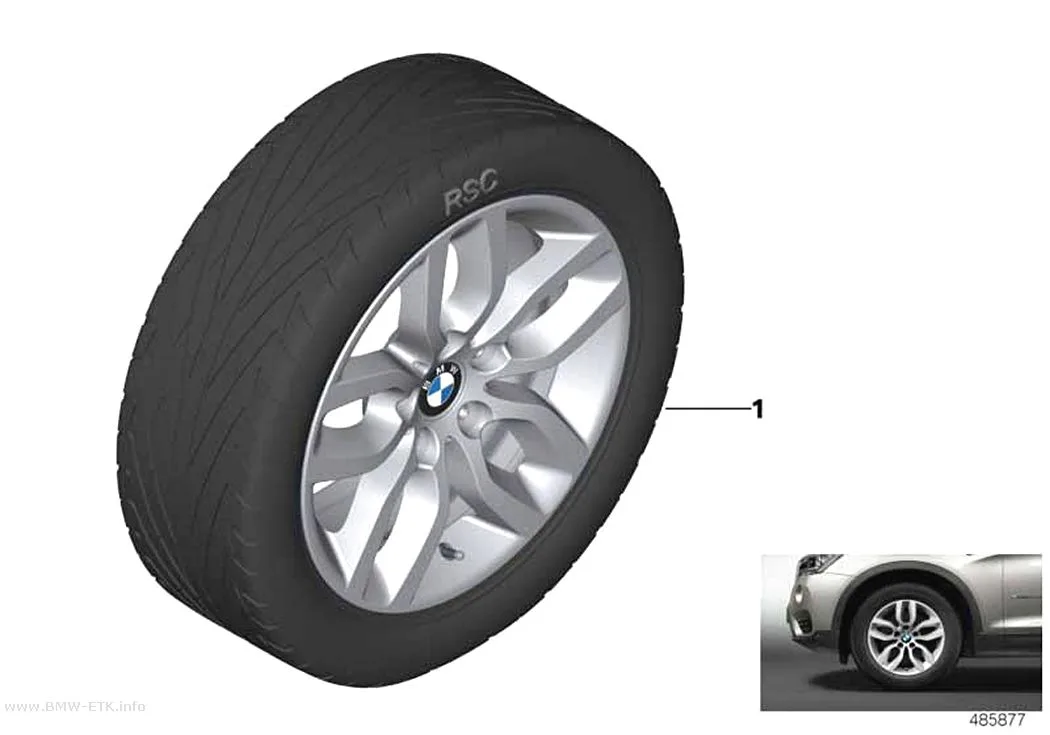 Šema: BMW aluminijumska felna, Y-krakovi 305 - 17"