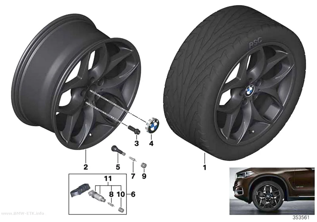 Šema: BMW aluminijumska felna, dvostruki krakovi 215