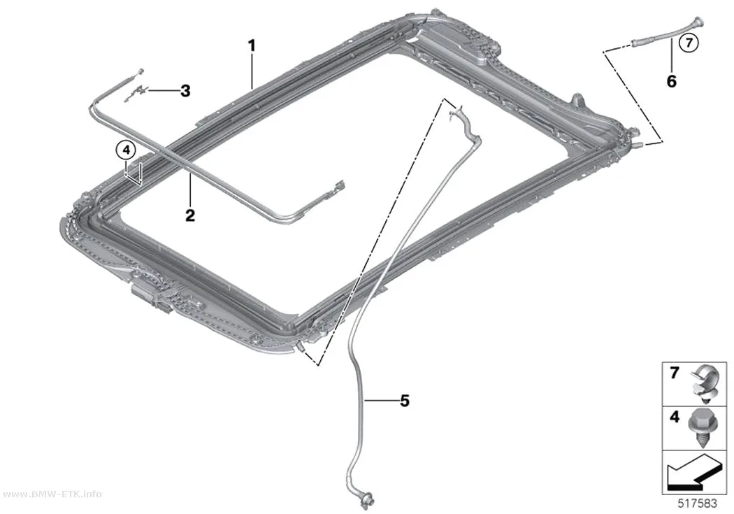 Šema: Panoramski stakleni krov, delovi za montažu