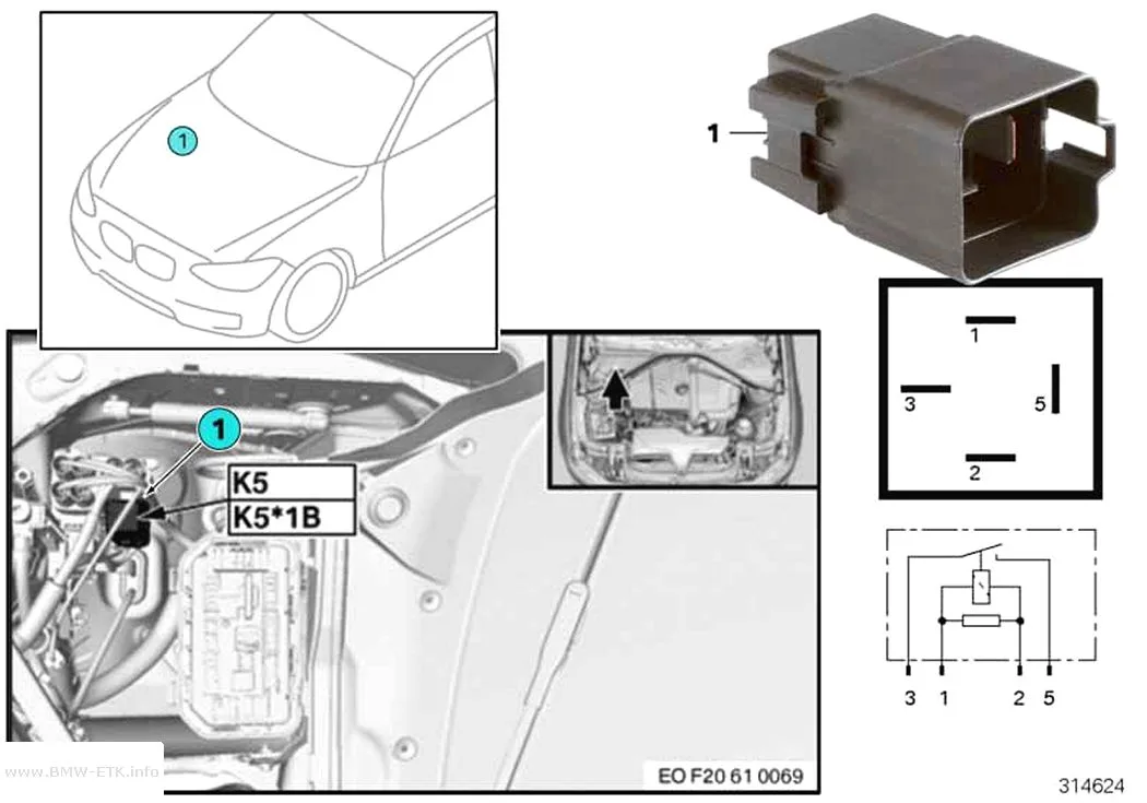 Šema: Relej elektromotora ventilatora K5