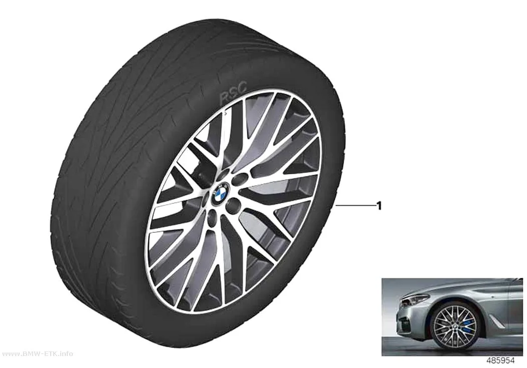 Šema: BMW aluminijumska felna sa ukrštenim krakovima 636 - 20"