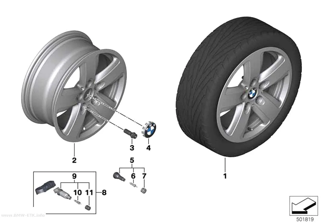 Šema: BMW aluminijumska felna, zvezdasti krakovi 517 - 16"