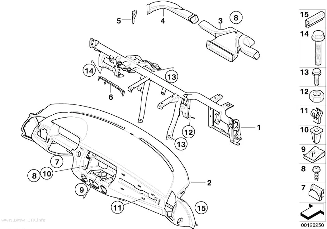 Šema: Obloga instrument table, noseća cev