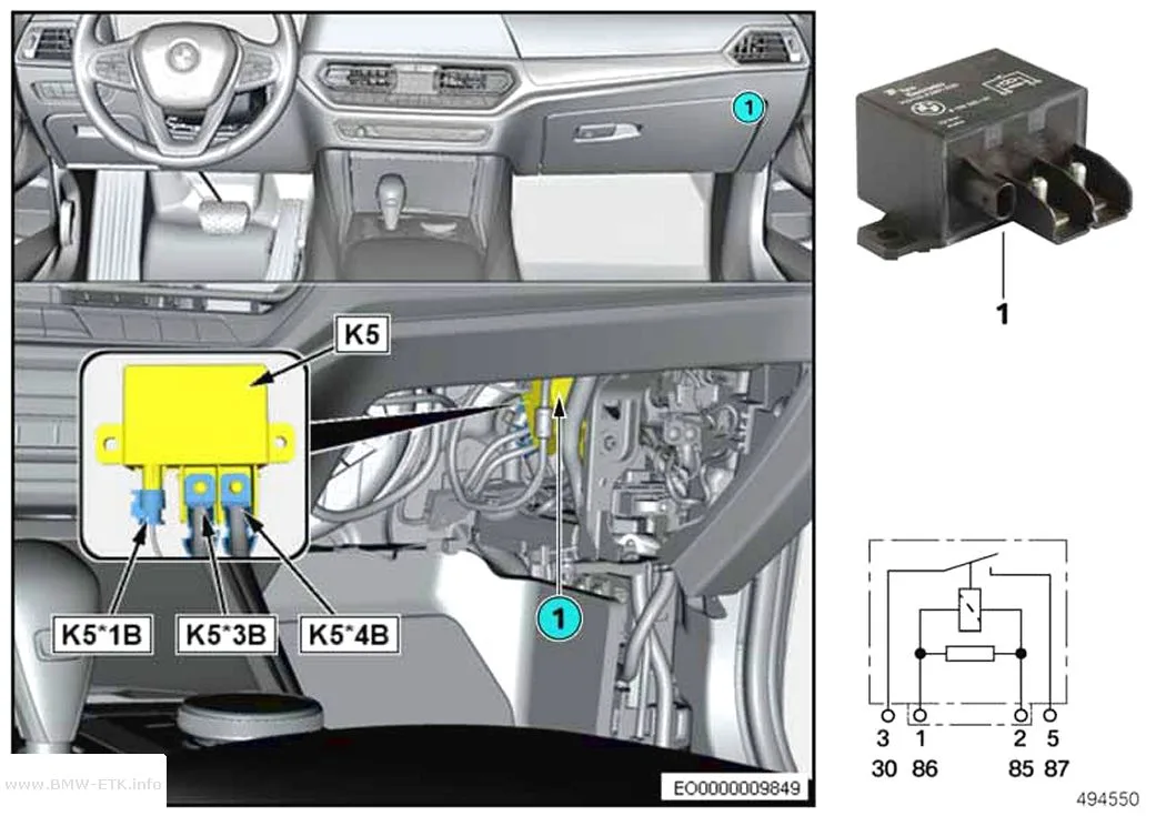 Šema: Relej elektromotora ventilatora 850 W K5