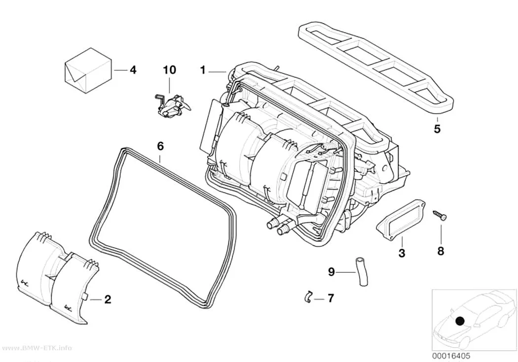 Šema: Delovi kućišta klima-uređaja